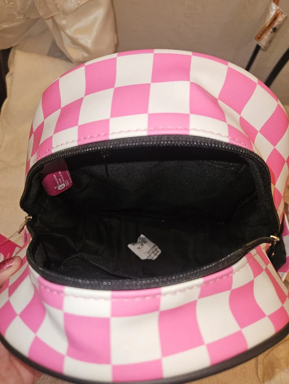Barbie Pink and White Check Kids Backpack with Cassette Pocket